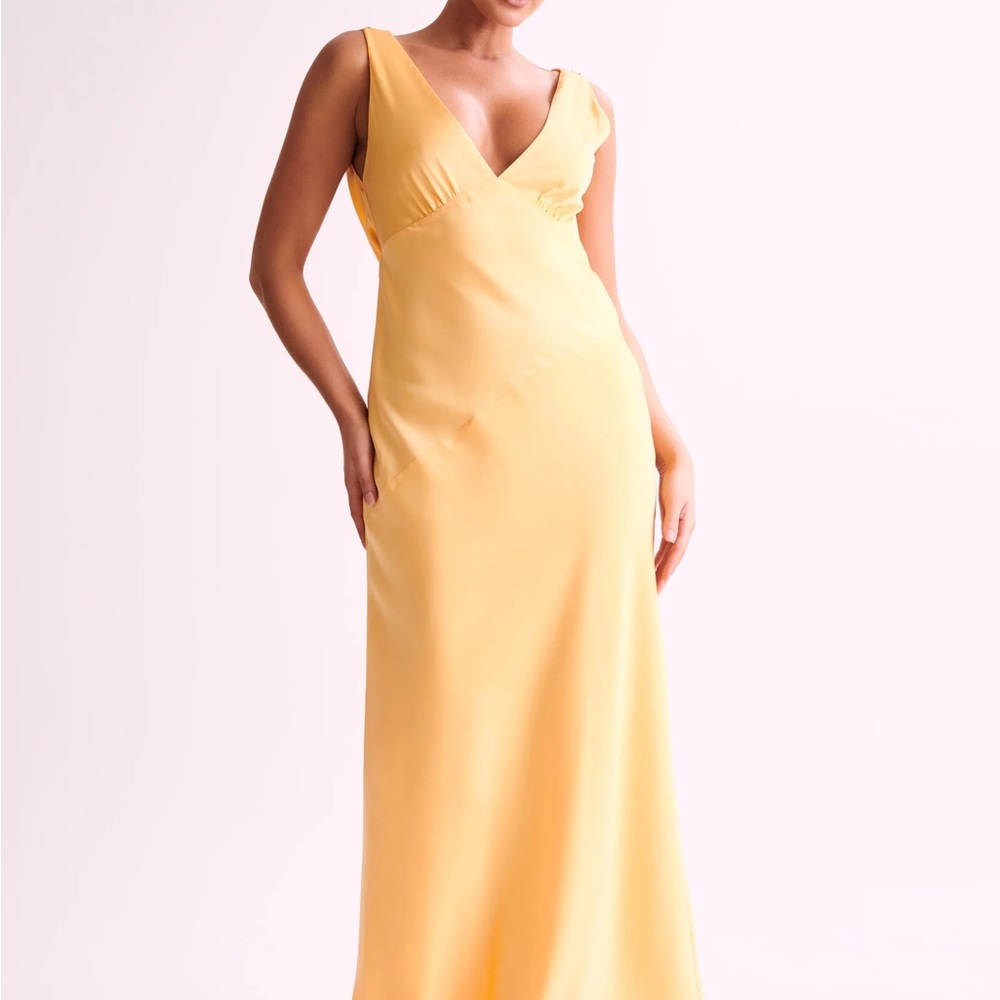 Meshki Nadia Lemon Yellow Maxi Satin Dress Size Medium
